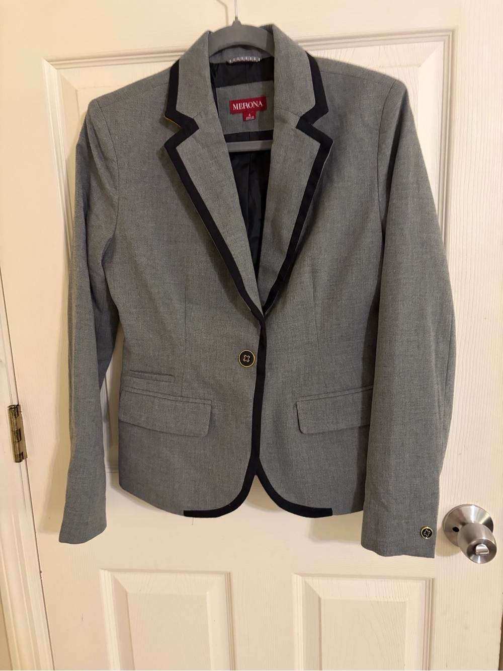 Merona Grey Blazer with Black Trim and Gold Button